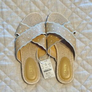 J. CREW NWT Scalloped Polka Dot Slide Criss Cross Burlap Sandals, Size 9